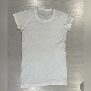 White Striped Swiftly Tech Short Sleeve-Good Used Condition